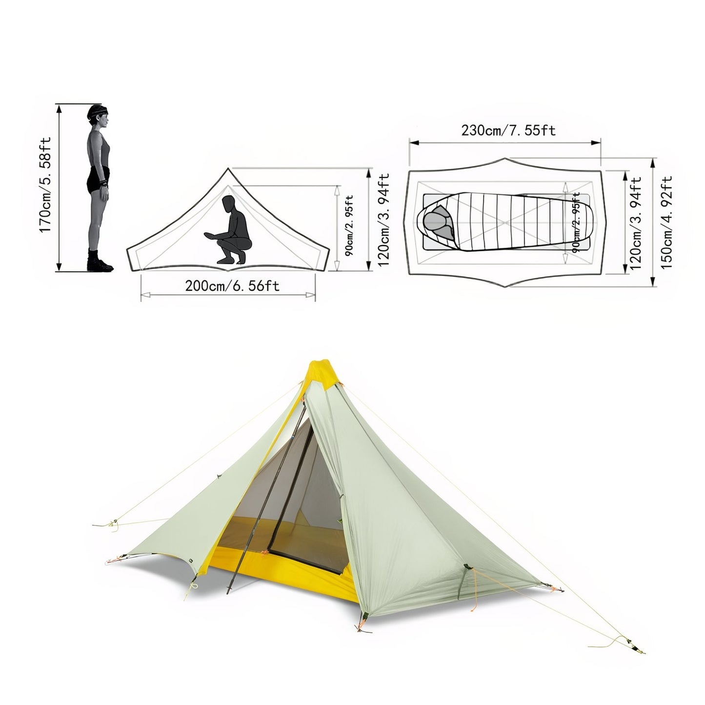 Tente Bivouac Ultra Légère 1 Personne 230g/260g