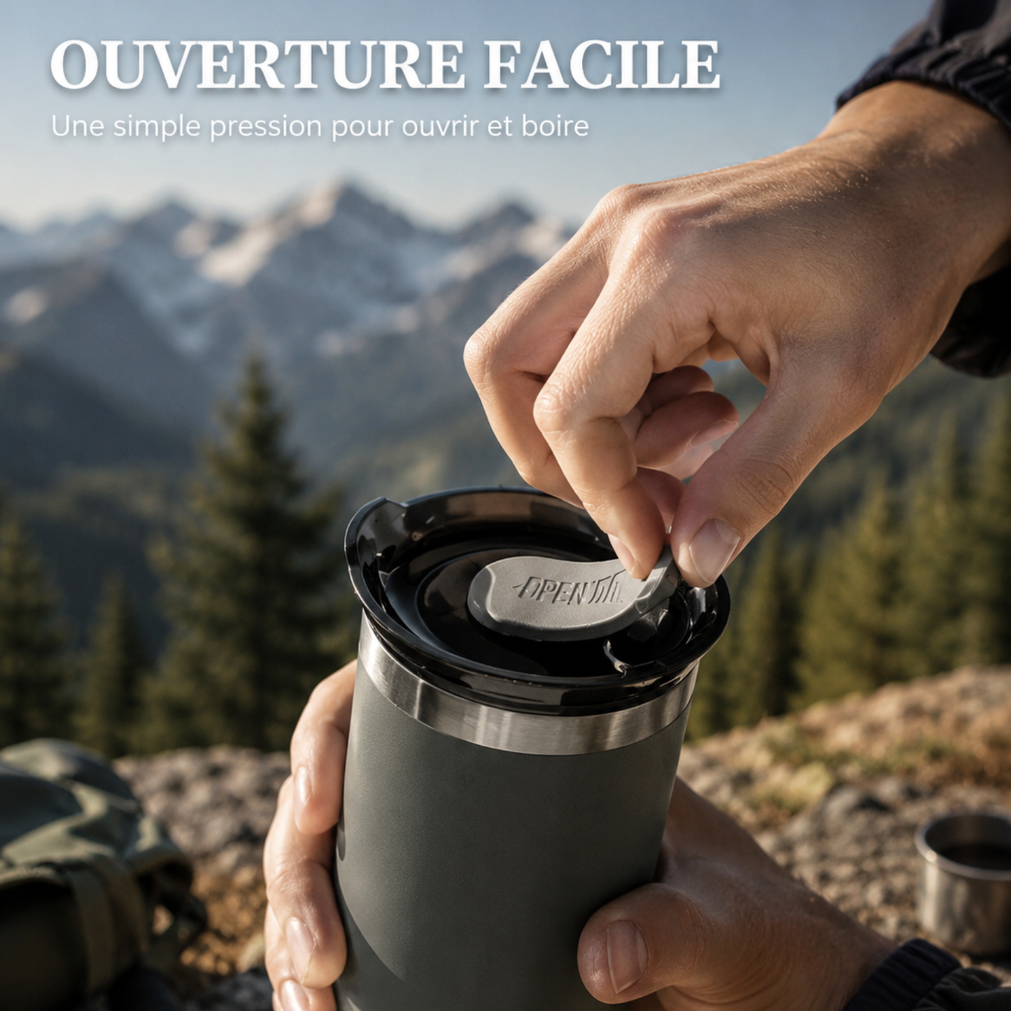 Mug Isotherme Randonnée ouverture facile - Vert - Bleu Ciel - Blanc - Noir