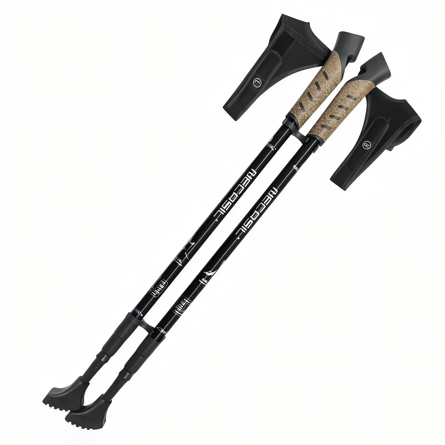 Bâton Marche Nordique Télescopique Aluminum - Noir et Beige - 2 Bâtons (Paire Complète)