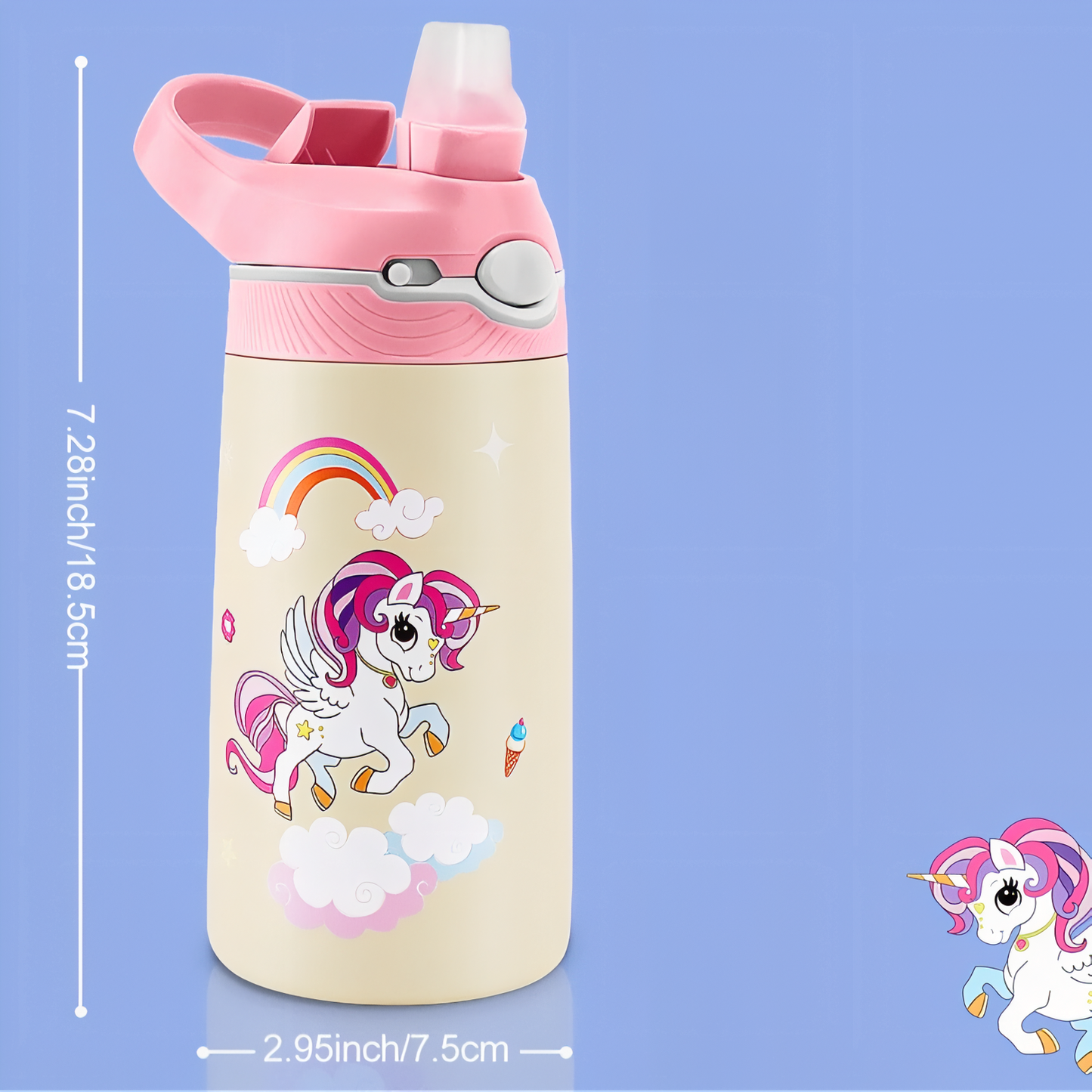 Gourde Enfant Flamant Rose 400ML guide des dimensions - Flamant Rose