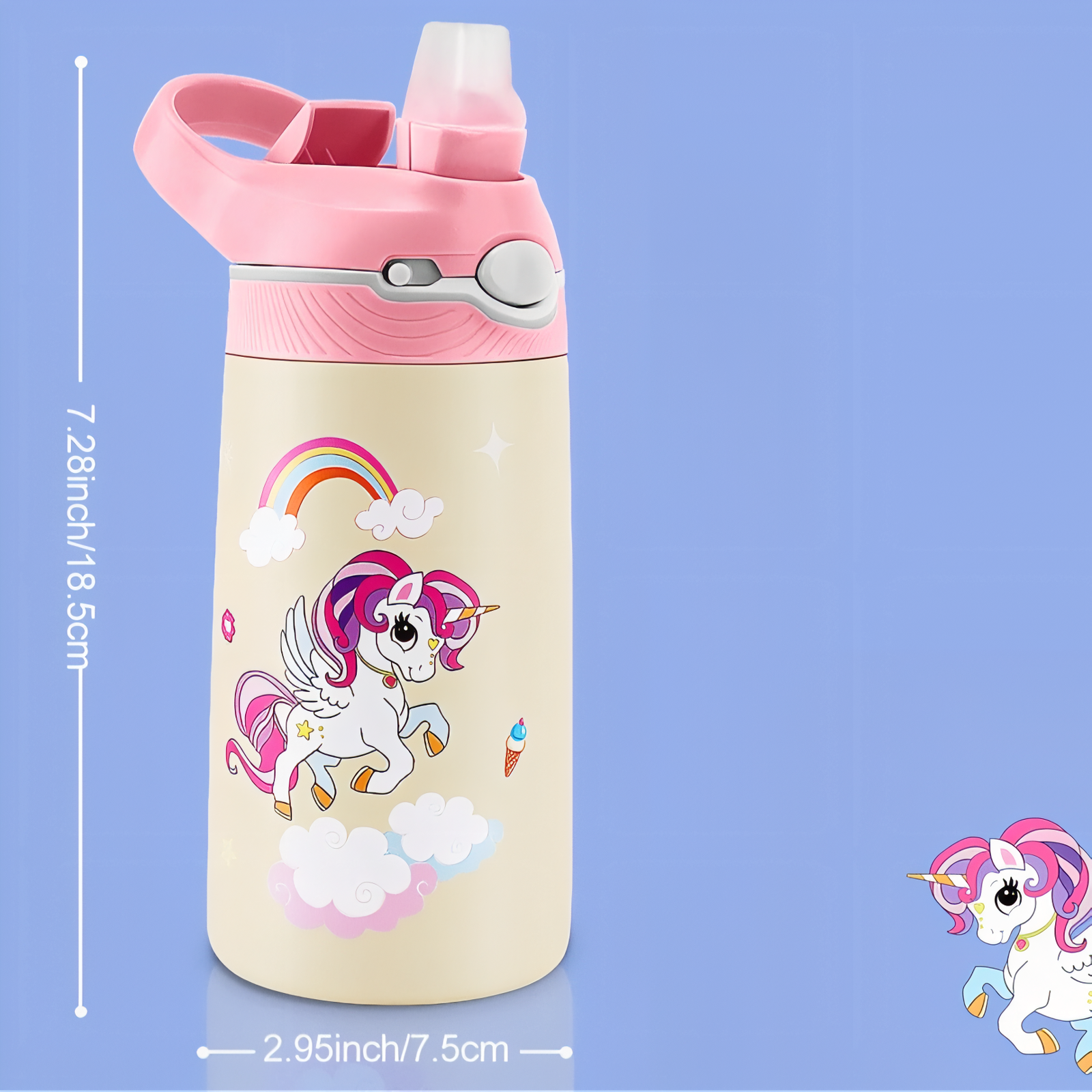 Gourde Enfant Flamant Rose 400ML guide des dimensions - Flamant Rose