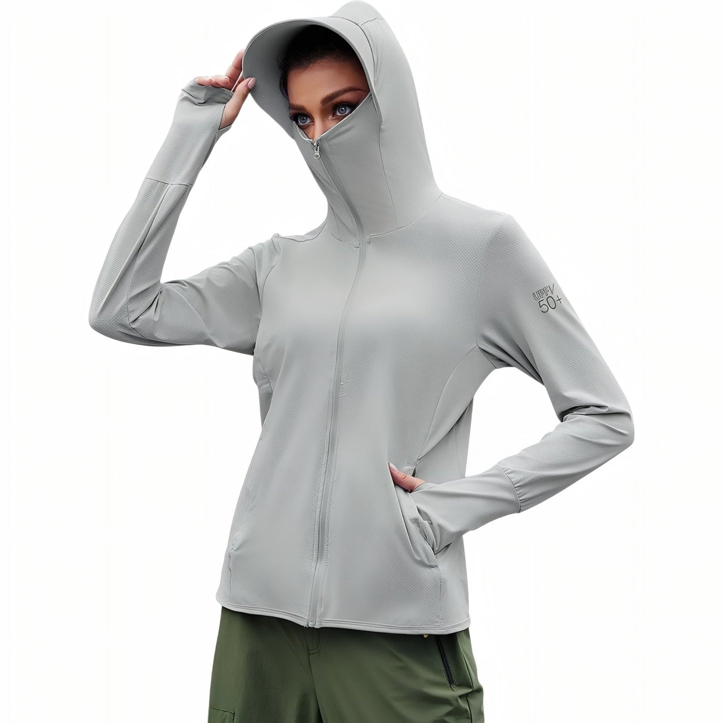 Veste Capuche Légère Randonnée Femme SPF 50+