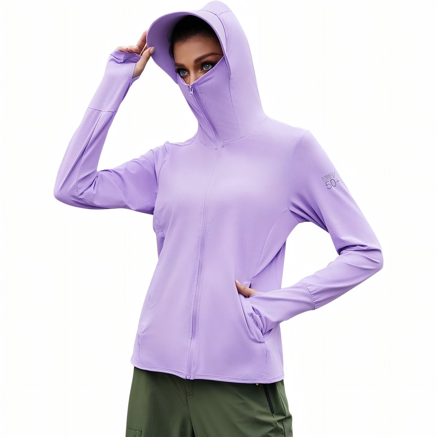 Veste Capuche Légère Randonnée Femme SPF 50+