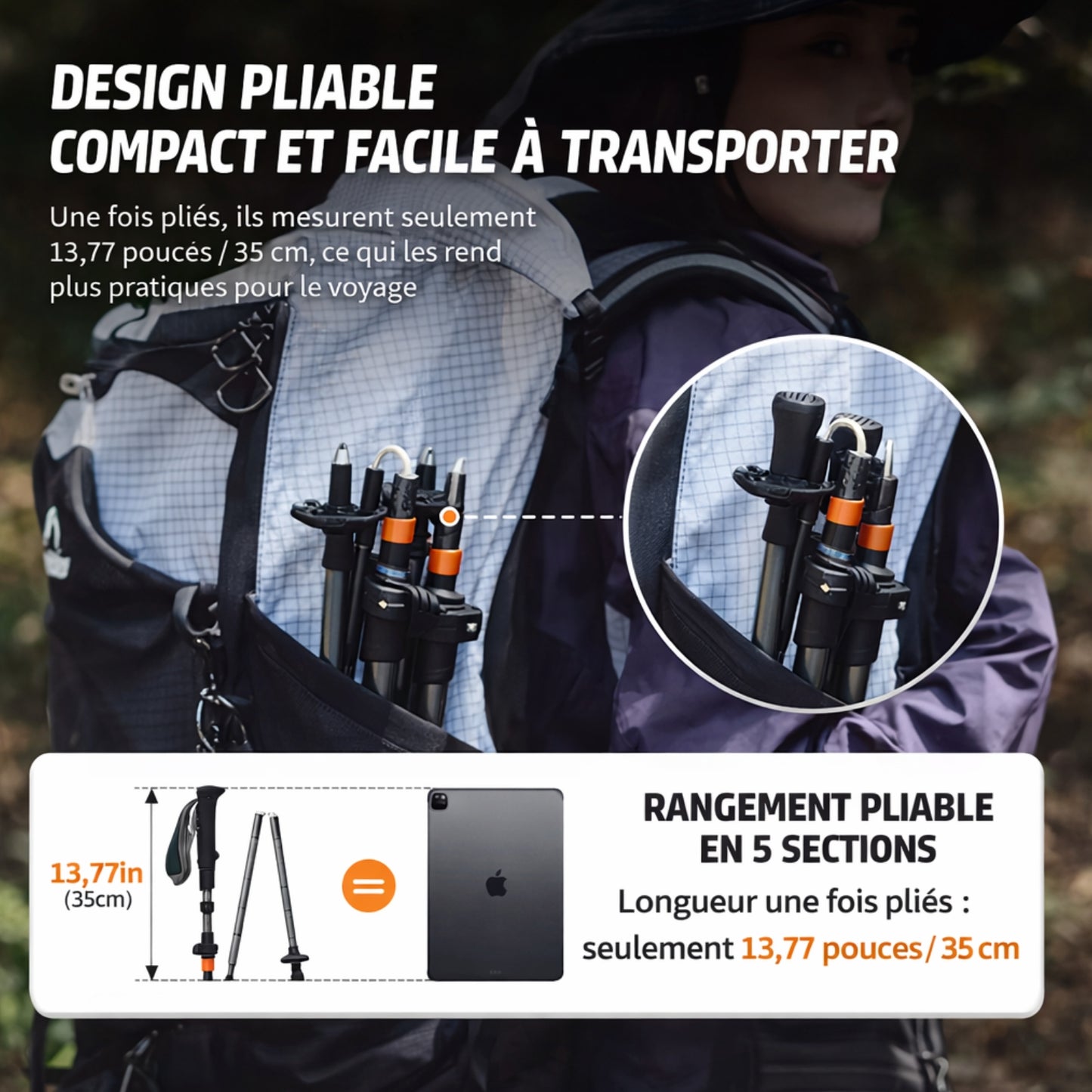 Bâton de Randonnée Pliable Carbone