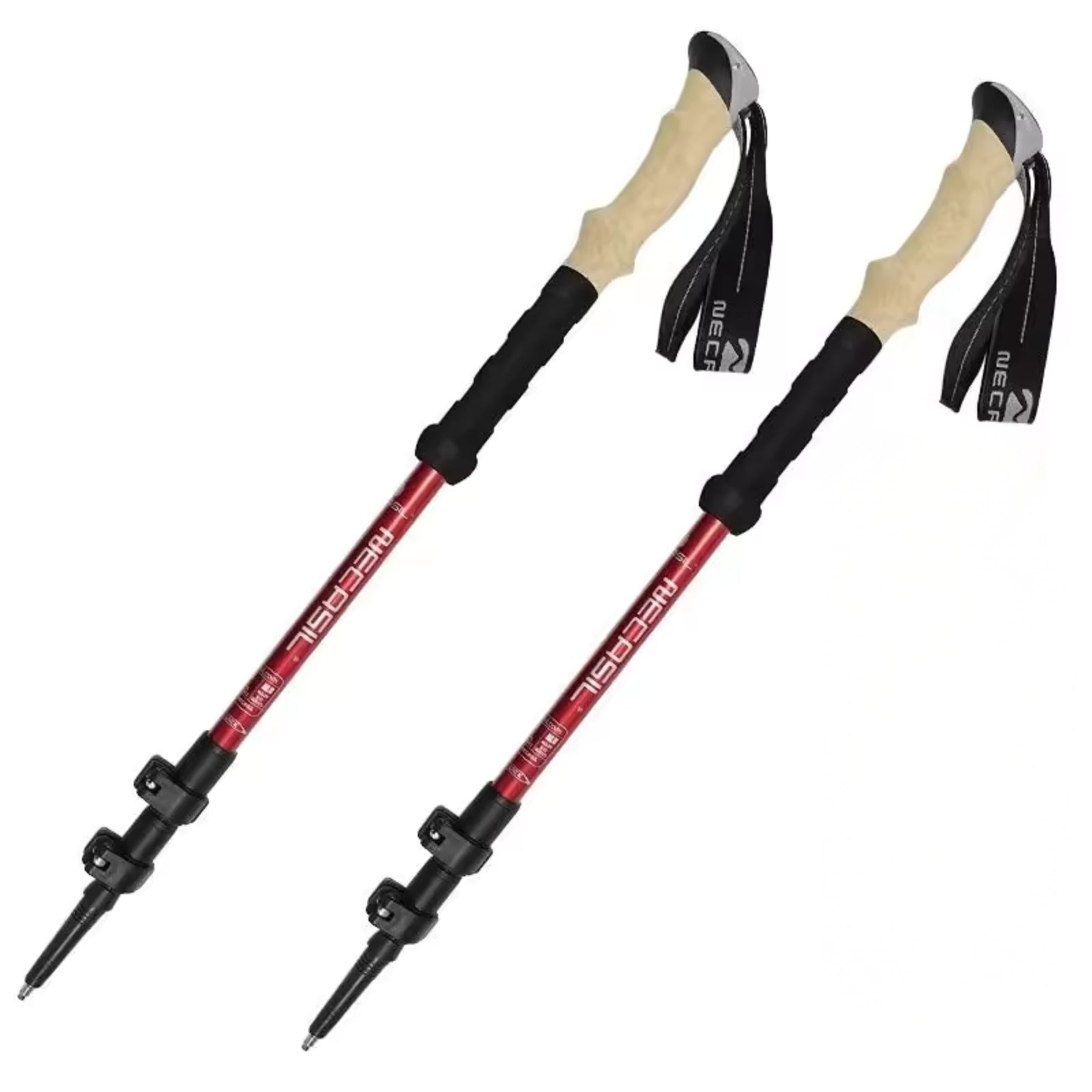 Bâton de Randonnée Ultra Léger 135CM - Rouge - 2 Bâtons (Paire Complète)