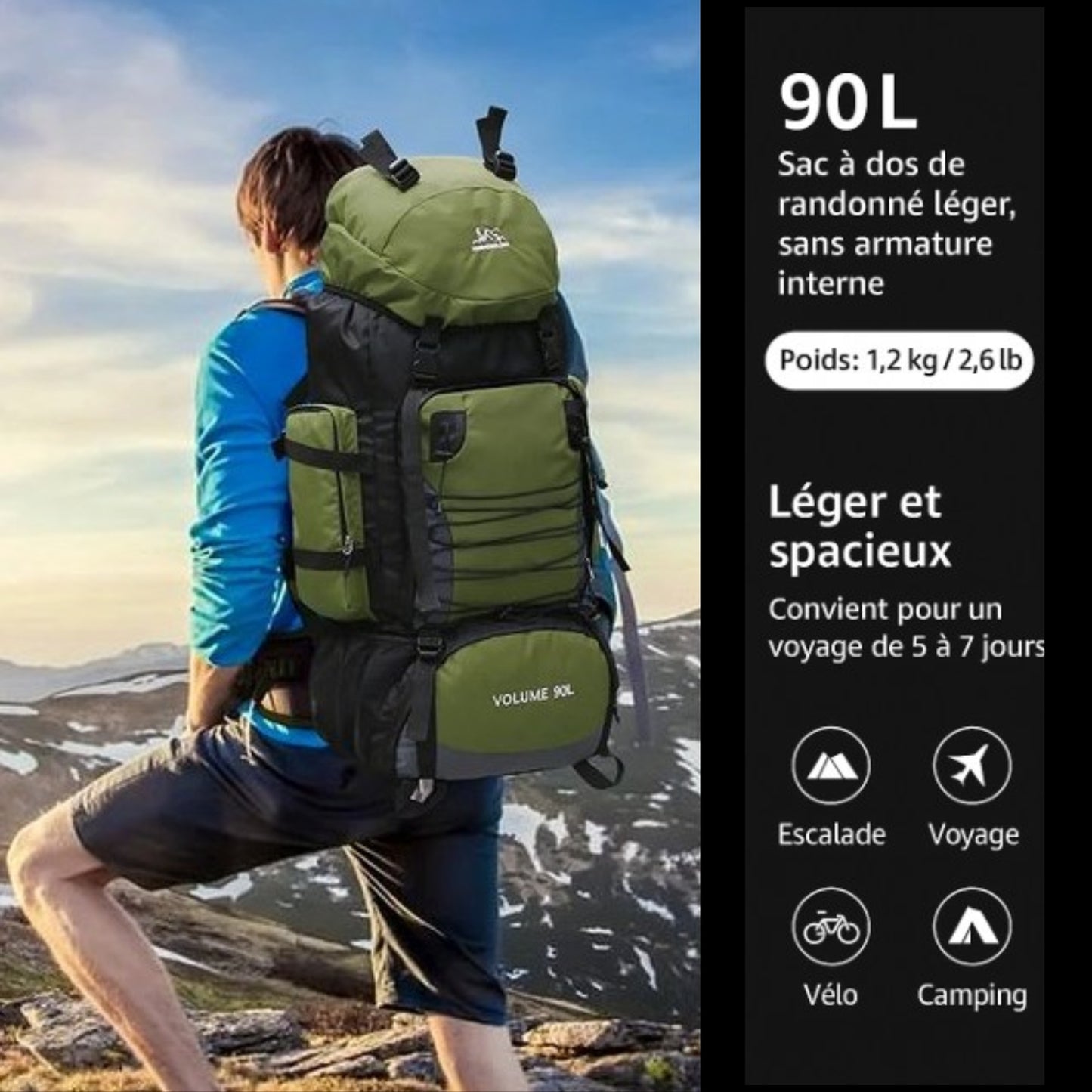 Sac de Randonnée Homme 90 Litres