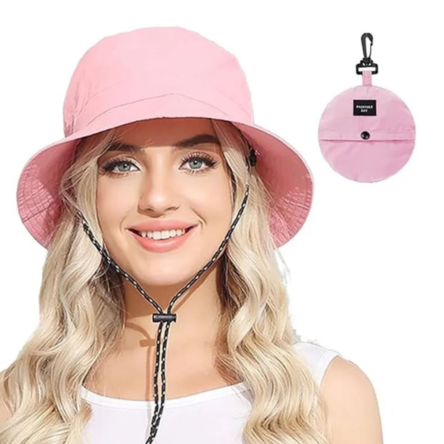 Chapeau Femme Été Randonnée portée par une personne - Beige - Vert Olive - Rose - Noir - Gris Foncé - Bleu Marine - Terracotta