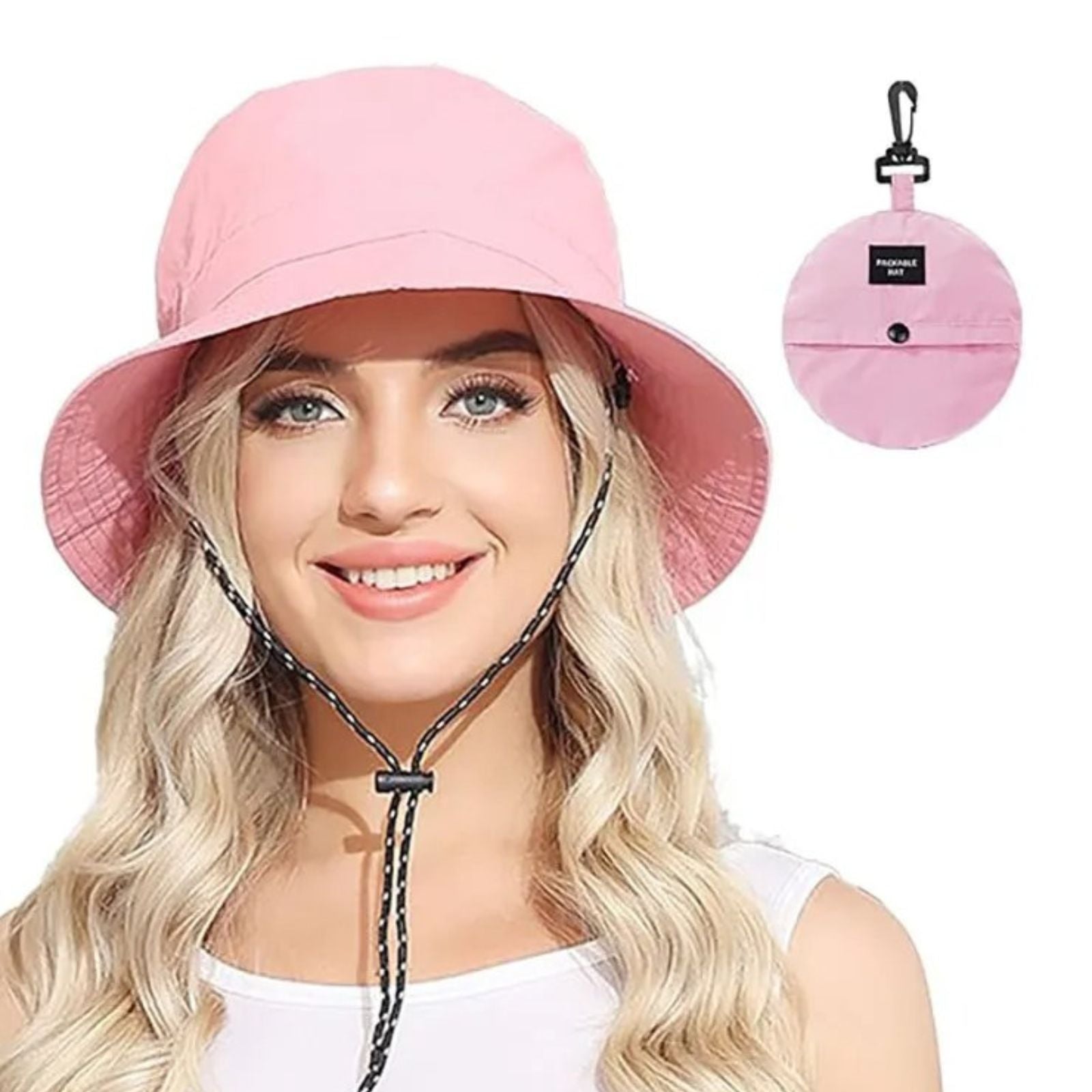 Chapeau Femme Été Randonnée portée par une personne - Beige - Vert Olive - Rose - Noir - Gris Foncé - Bleu Marine - Terracotta