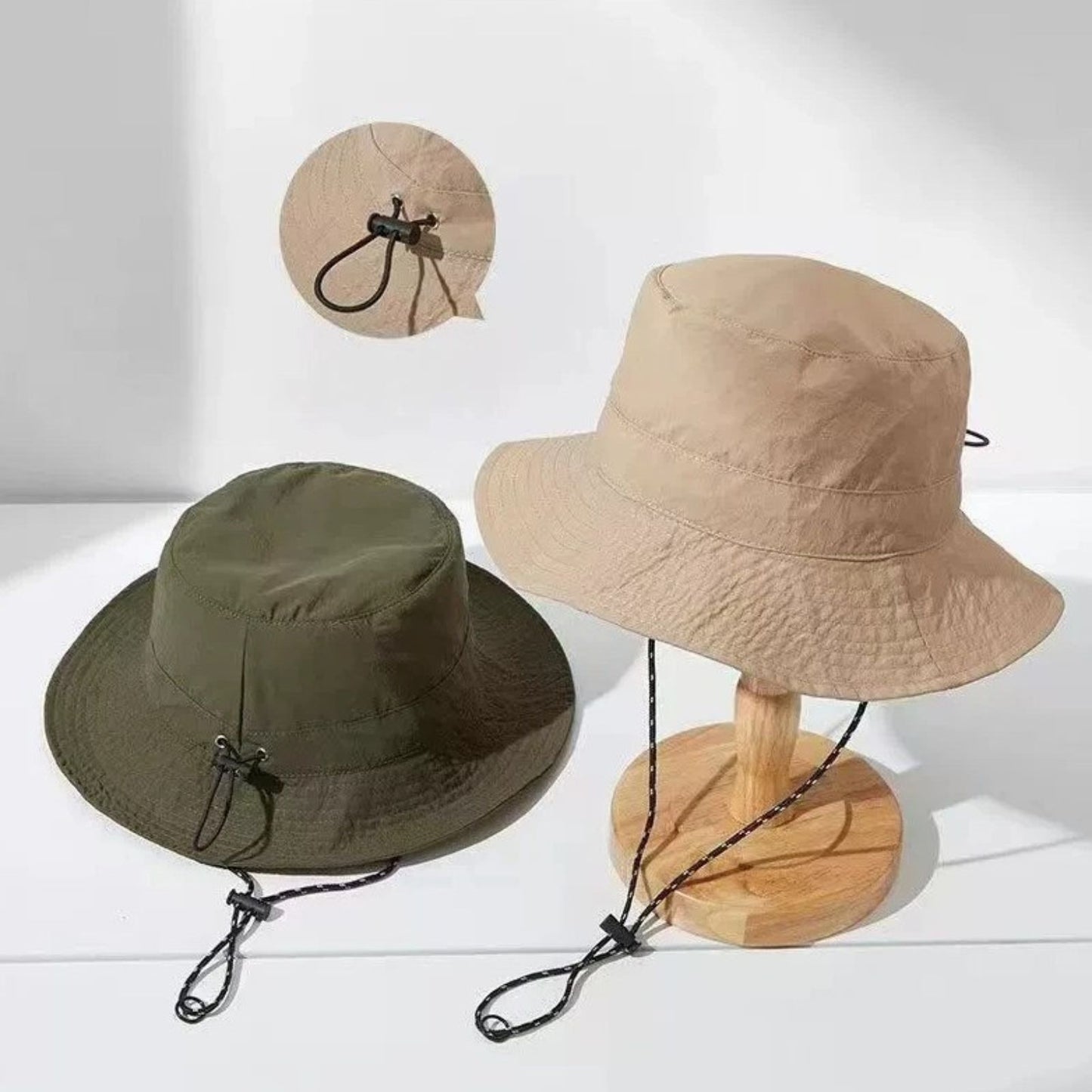 Chapeau Femme Été Randonnée deux chapeaux côte à côte - Beige - Vert Olive - Rose - Noir - Gris Foncé - Bleu Marine - Terracotta
