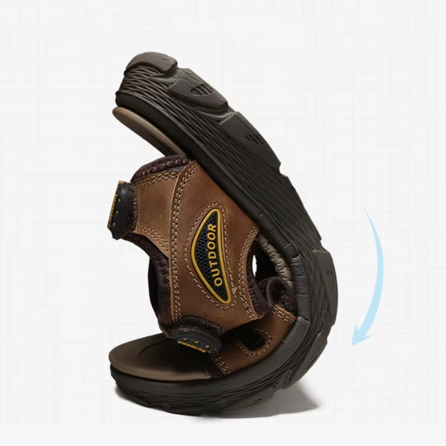 Sandales De Marche Homme Cuir gros plan sur la semelle - Marron - Noir