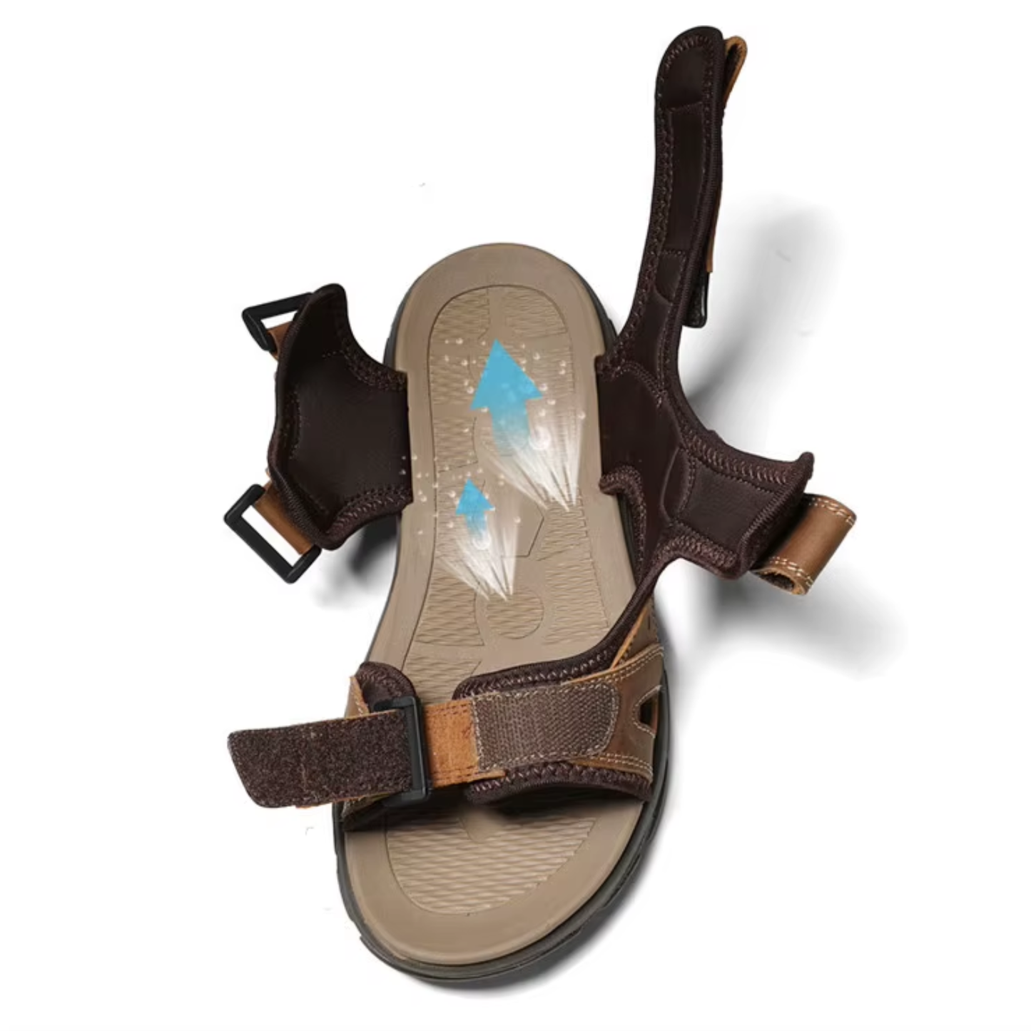 Sandales De Marche Homme Cuir vue du dessus - Marron - Noir