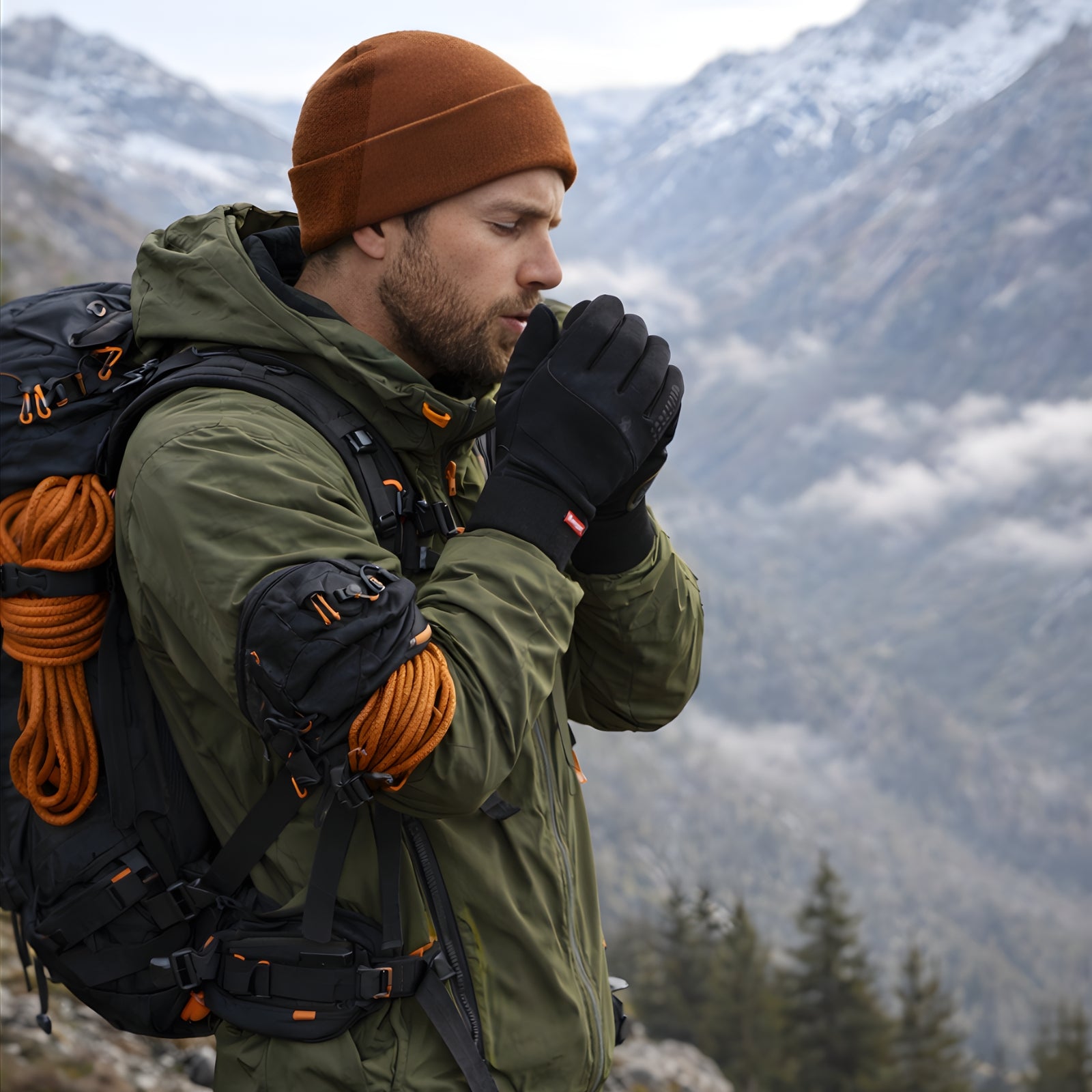 Gants Chauds Tactiles Randonnée portée à la main - Noir et Gris - Noir - Noir Mat - Gris Foncé