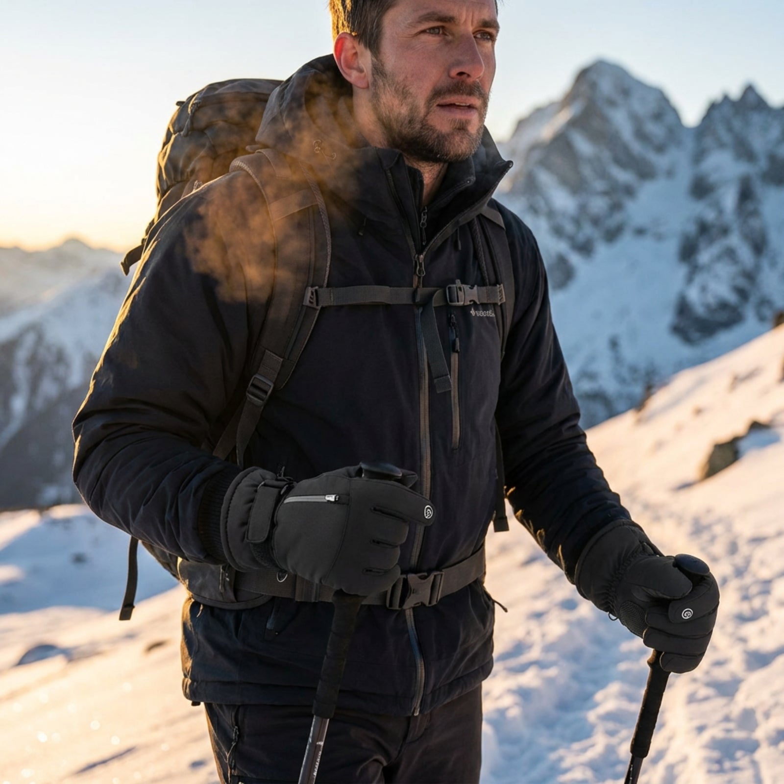 Gants Randonnée Grand Froid portée à la main - Noir avec Poche - Blanc avec Poche - Noir