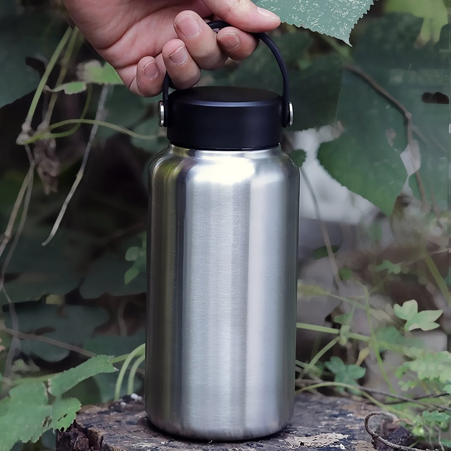 Gourde Inox Avec Tasse Intégrée portée à la main - Gourde Seule - Gourde et Tasse 1 - Gourde et Tasse 2