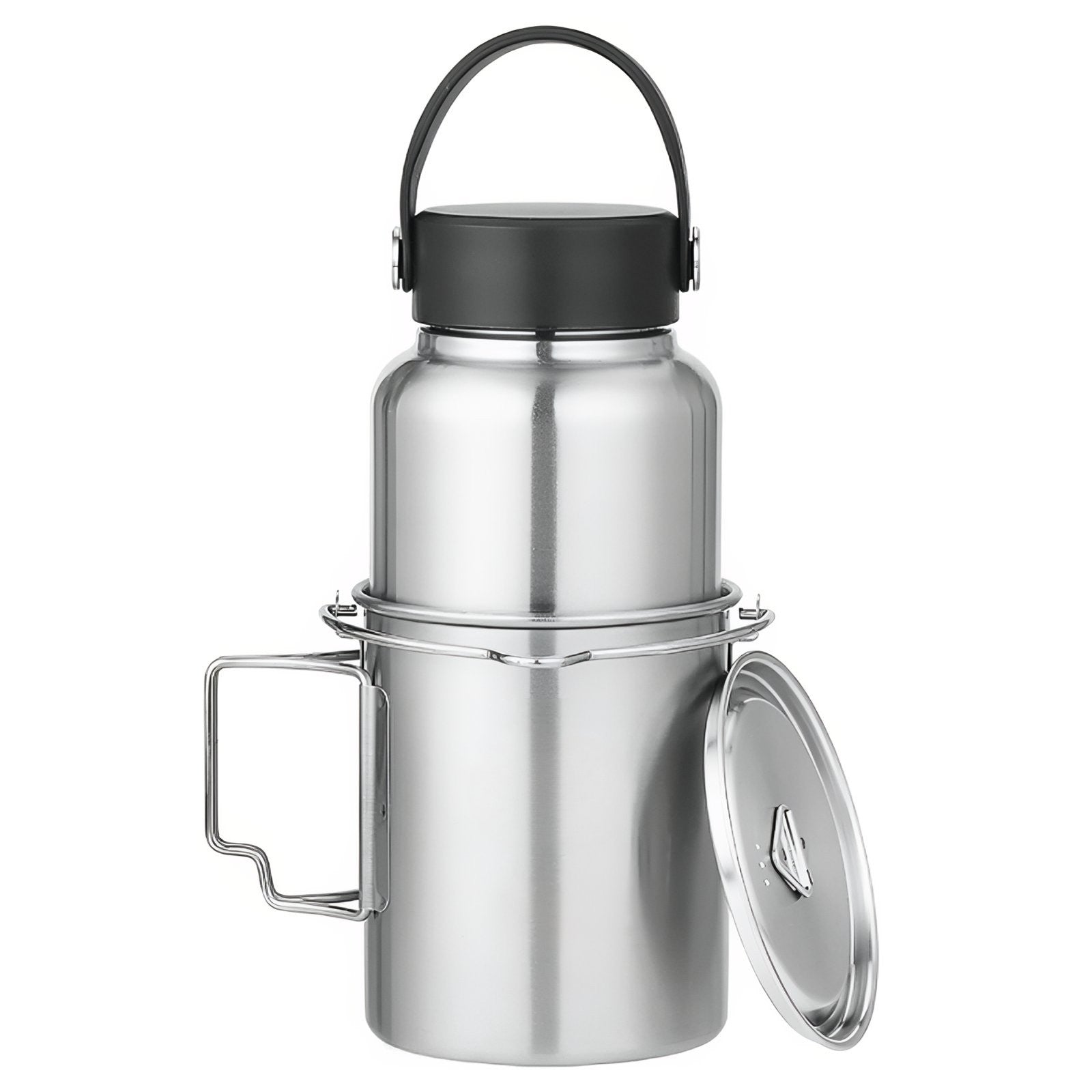 Gourde Inox Avec Tasse Intégrée vue de face avec tasse - Gourde Seule - Gourde et Tasse 1 - Gourde et Tasse 2