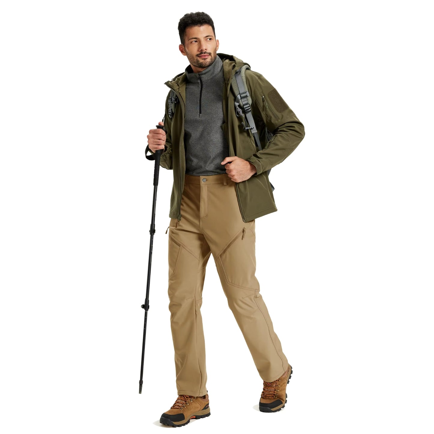 Pantalon Randonnée Chaud Homme portée en randonnée - Beige - Vert Militaire - Noir - Bleu Marine - Gris Foncé
