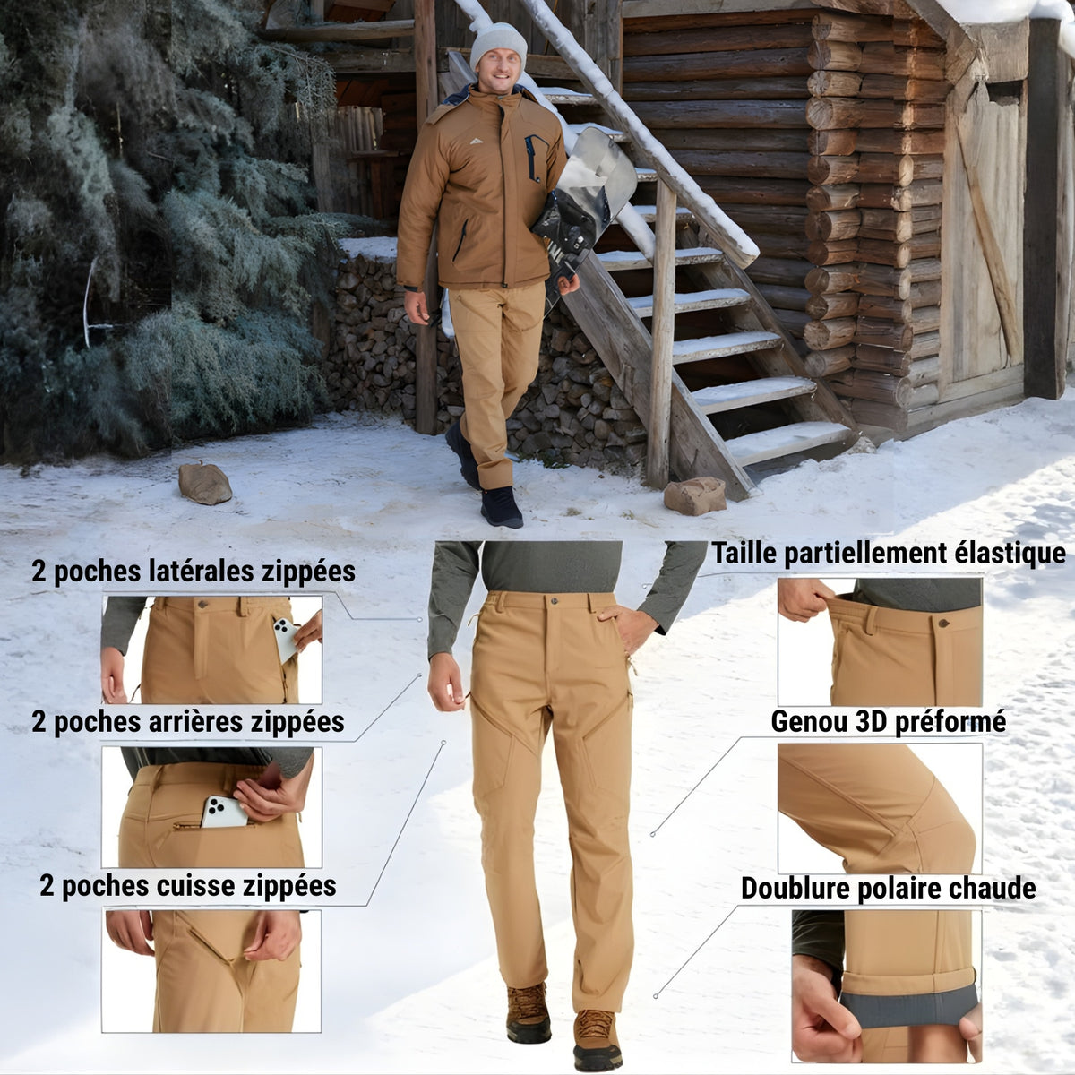 Pantalon Randonnée Homme Polaire Chaud Coupe-Vent – Confortable Hiver/Automne, Escalade, Marche, Travail Extérieur