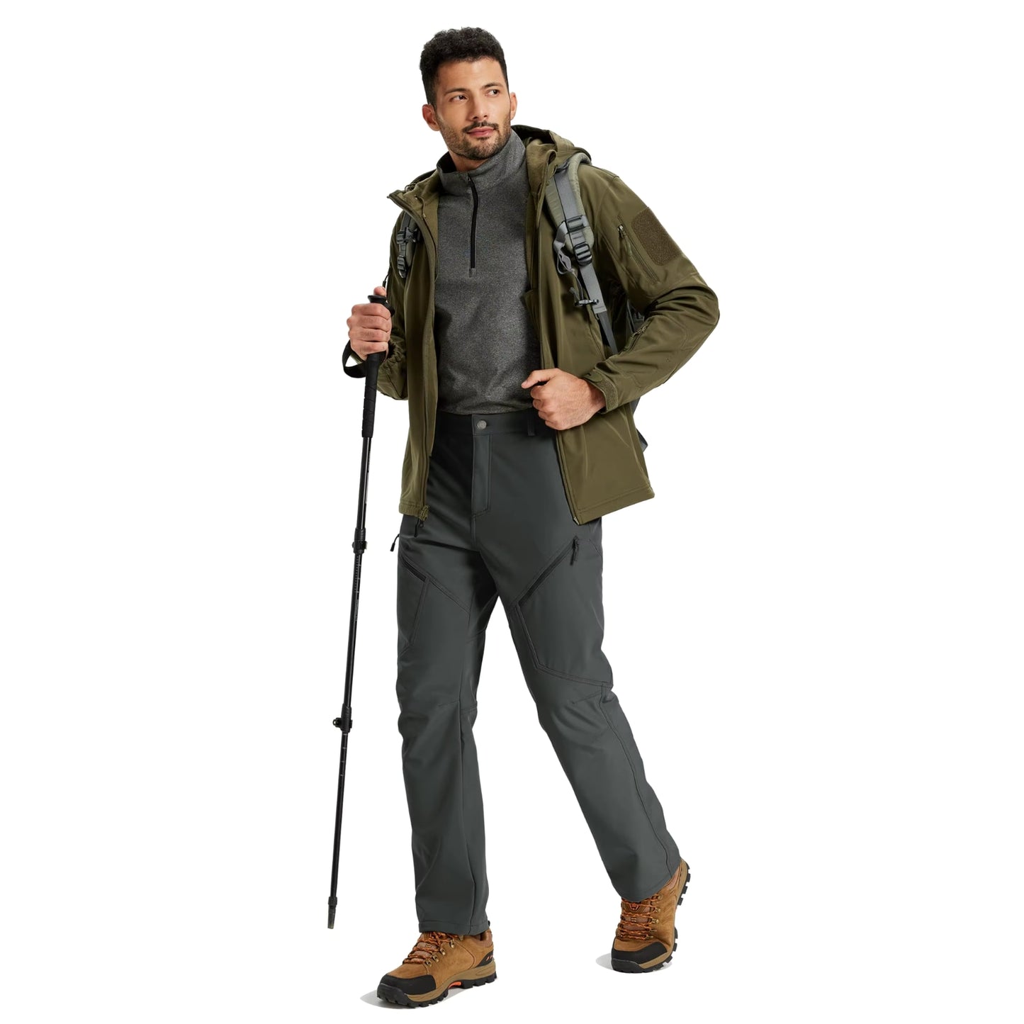 Pantalon Randonnée Chaud Homme portée en extérieur - Beige - Vert Militaire - Noir - Bleu Marine - Gris Foncé