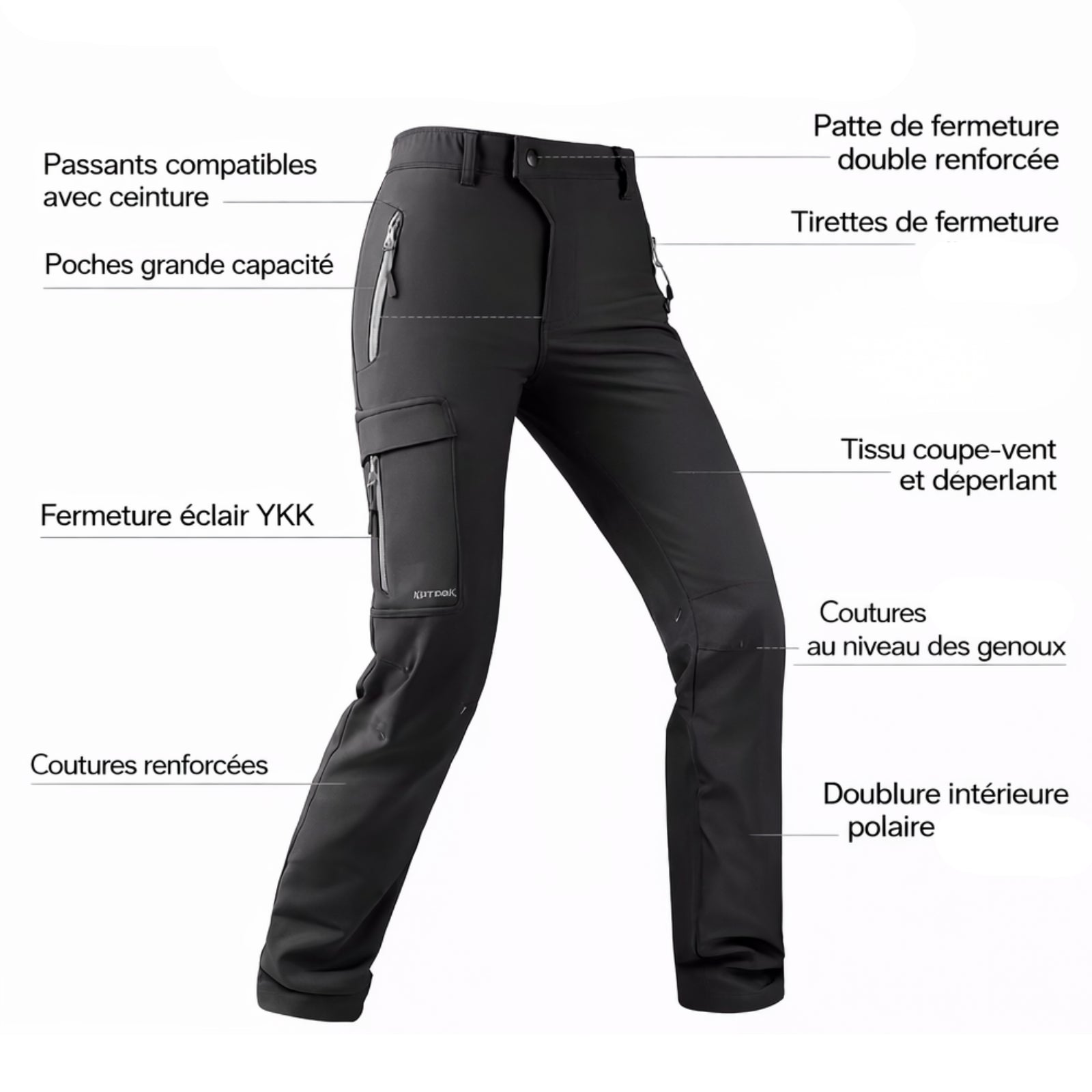 Pantalon Randonnée Doublé Polaire Femme gros plan fermeture éclair - Noir - Gris