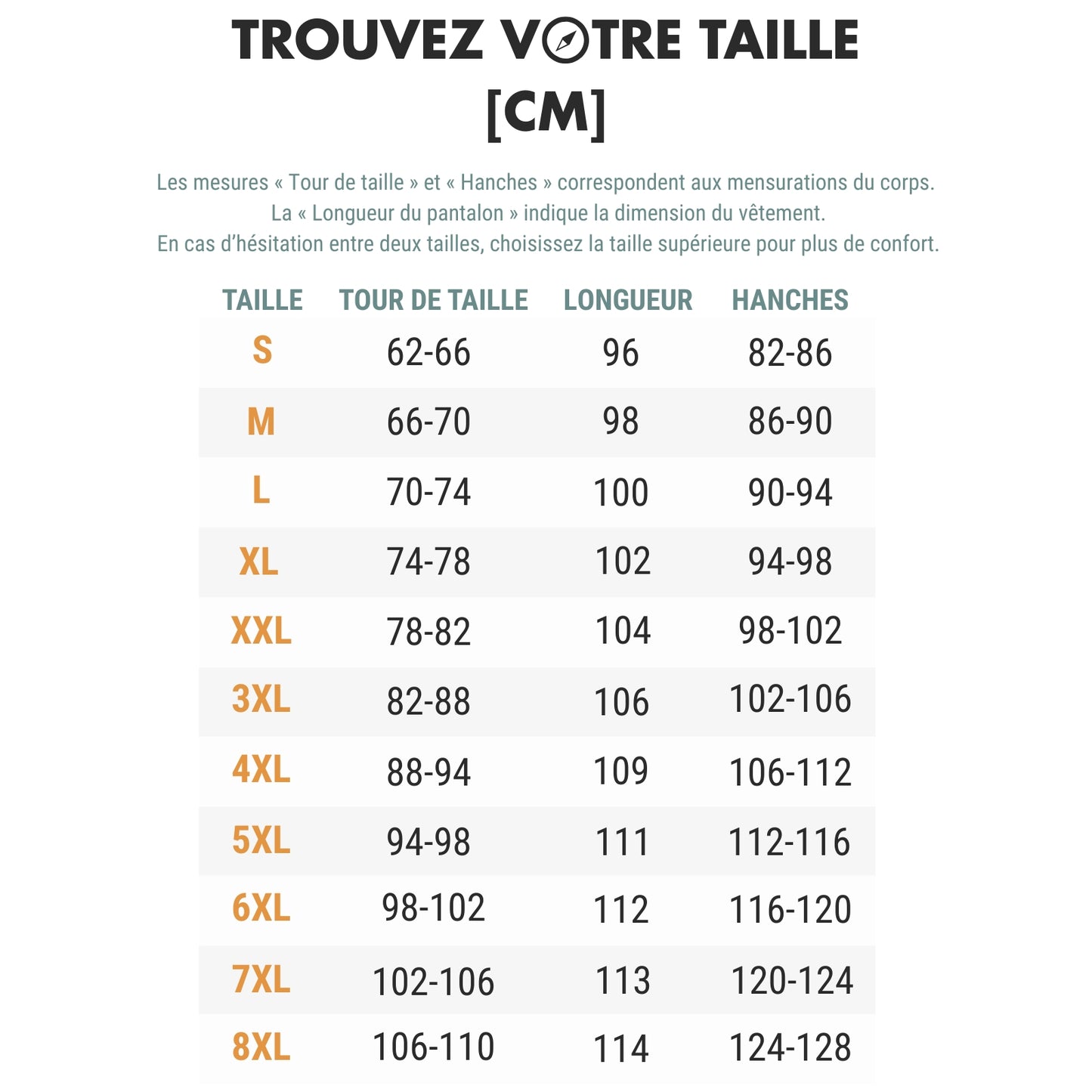 Pantalon Randonnée Extensible Femme guide des dimensions - Gris - Beige - Vert
