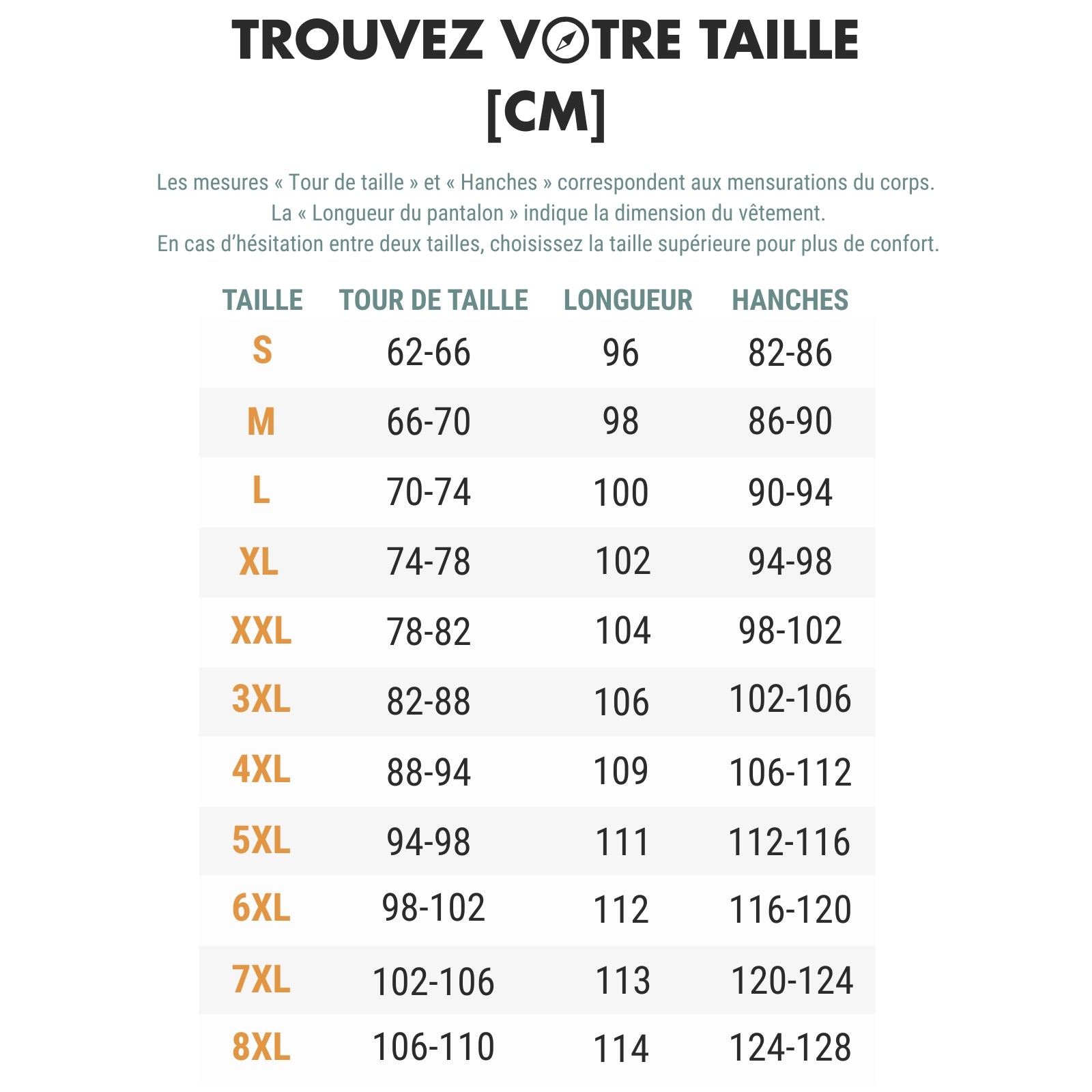 Pantalon Randonnée Extensible Femme guide des dimensions - Gris - Beige - Vert