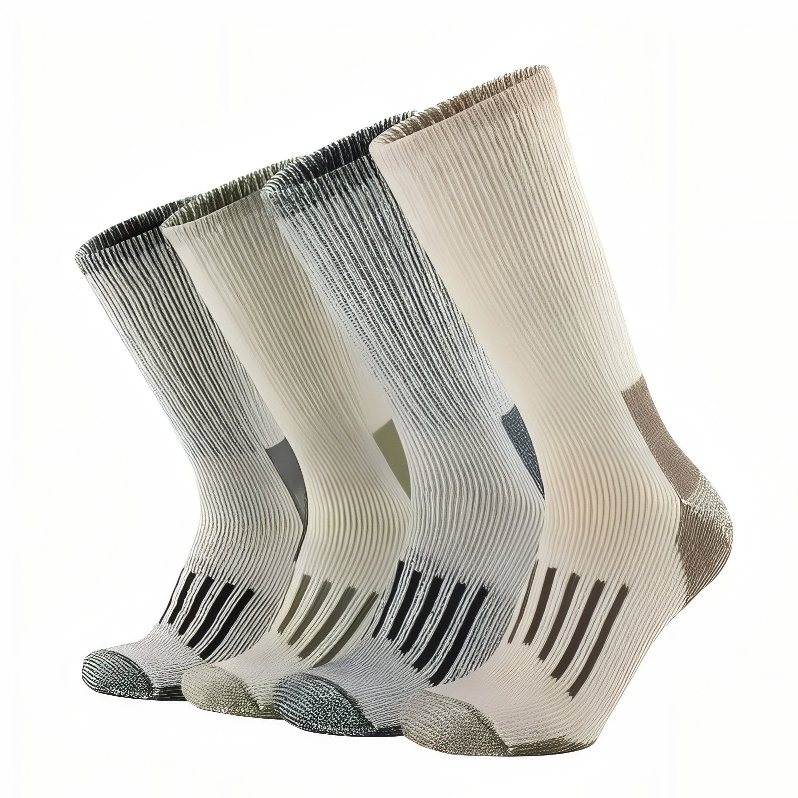Chaussettes de Randonnée En Laine quatre paires alignées - Gris Clair et Noir - Beige et Olive - Beige Clair et Marron - Noir et Gris Foncé