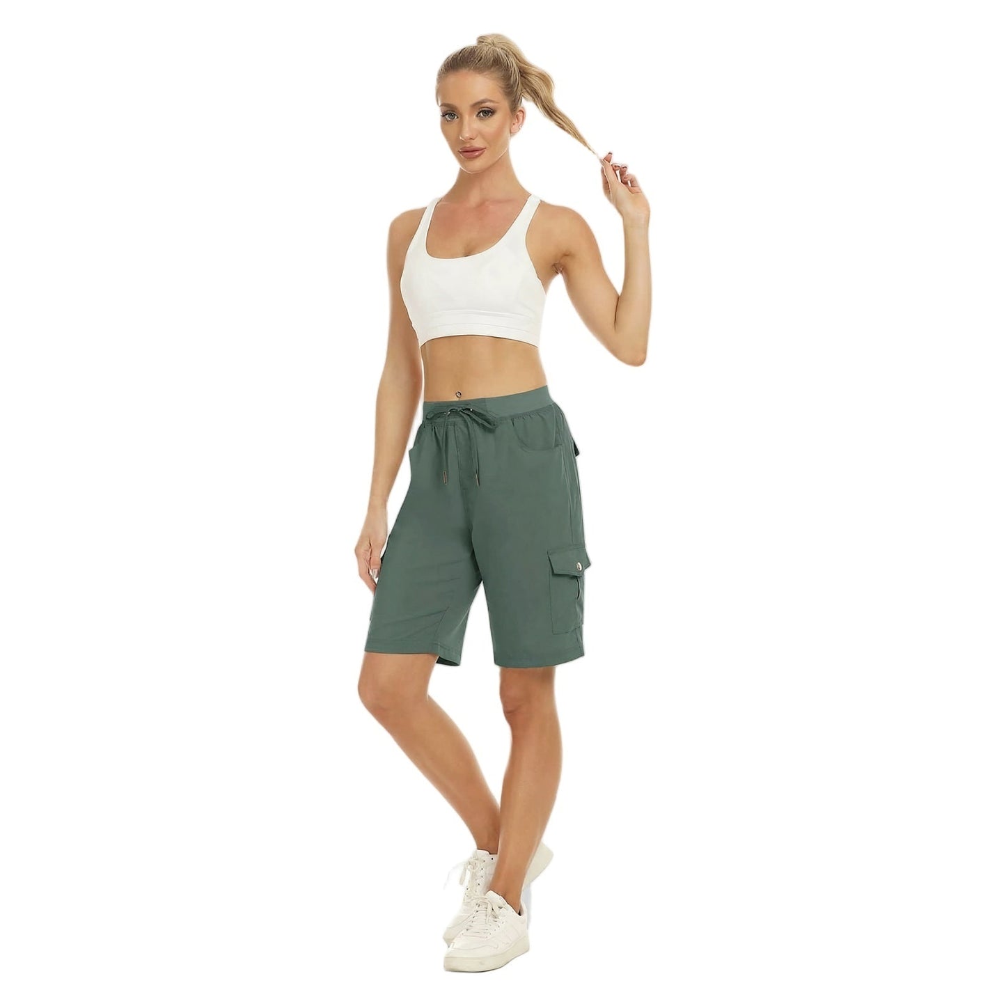 Short Long Randonnée Femme portée debout - Beige - Kaki Clair - Gris - Noir - Bleu Marine - Vert Militaire