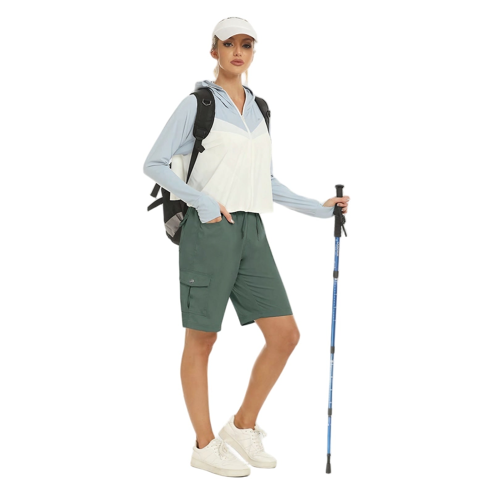 Short Long Randonnée Femme portée en randonnée - Beige - Kaki Clair - Gris - Noir - Bleu Marine - Vert Militaire