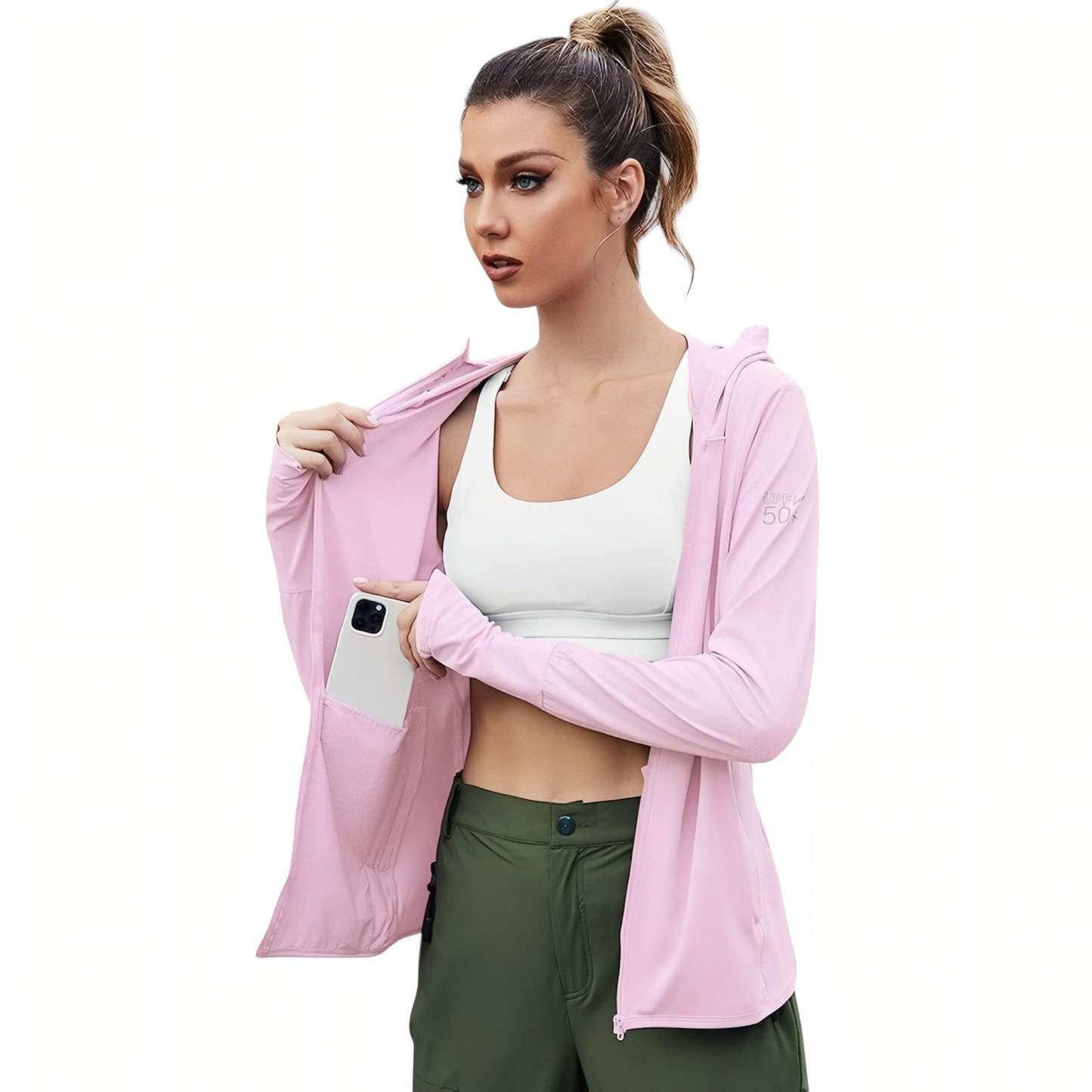 Veste Capuche Légère Randonnée Femme SPF 50+