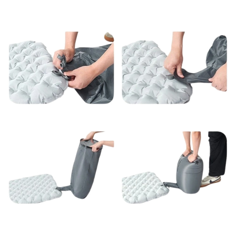 Matelas Gonflable Randonnée Ultra Léger gros plan fermeture zippée - Beige Sable - Blanc