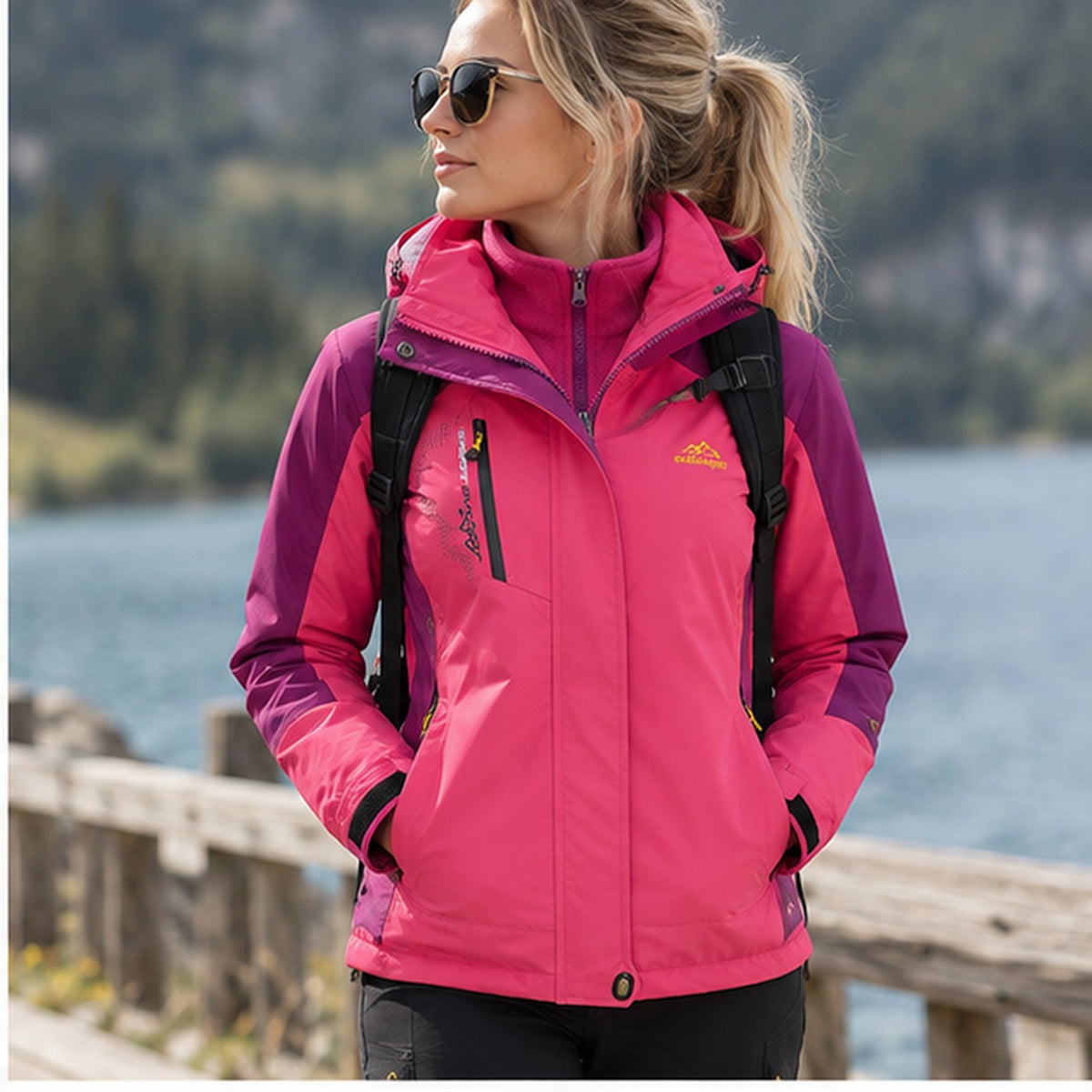 Veste 3 en 1 femme portée - coloris rose vif