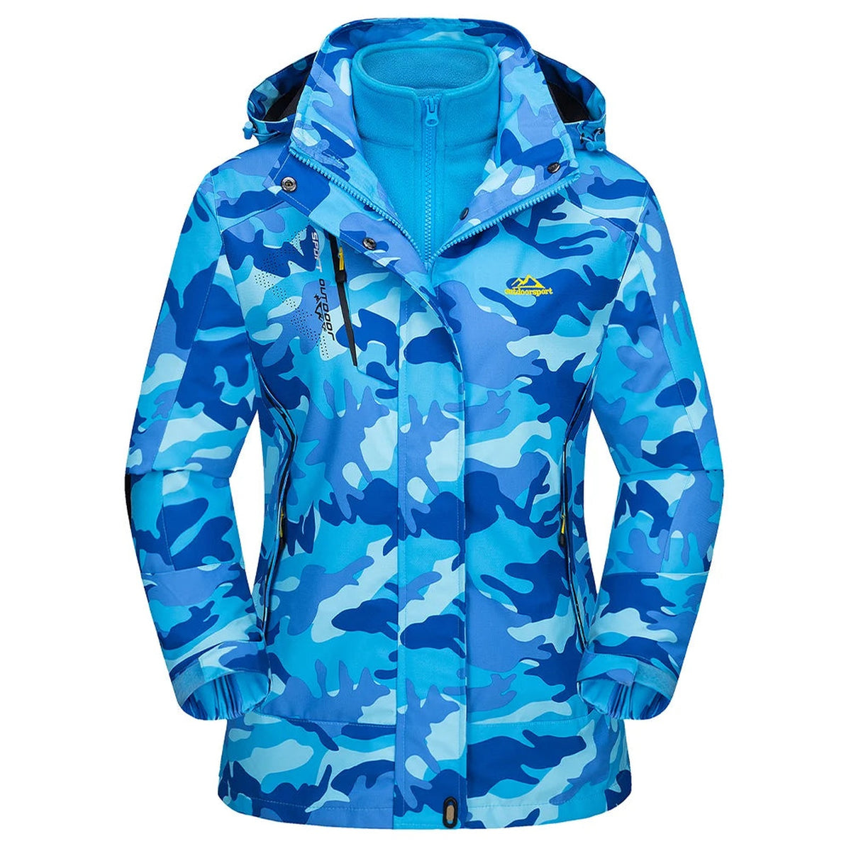 Veste 3 en 1 femme randonnée imperméable polaire - coloris camouflage bleu