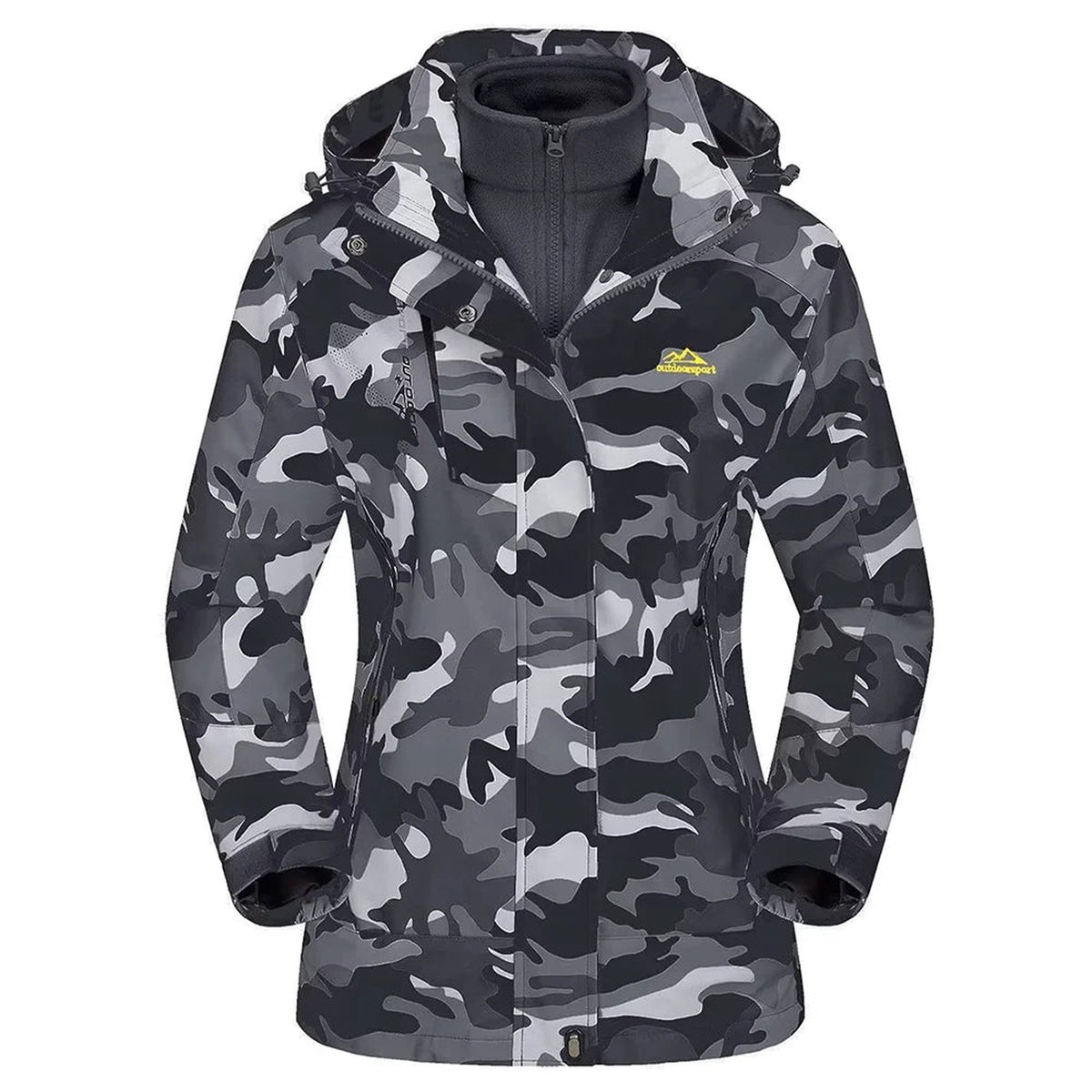 Veste 3 en 1 femme randonnée imperméable polaire - coloris camouflage gris