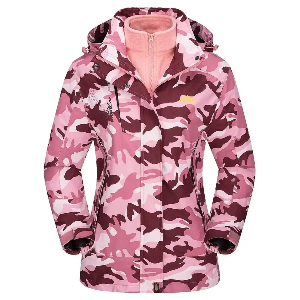 Veste 3 en 1 femme randonnée imperméable polaire - coloris camouflage rose