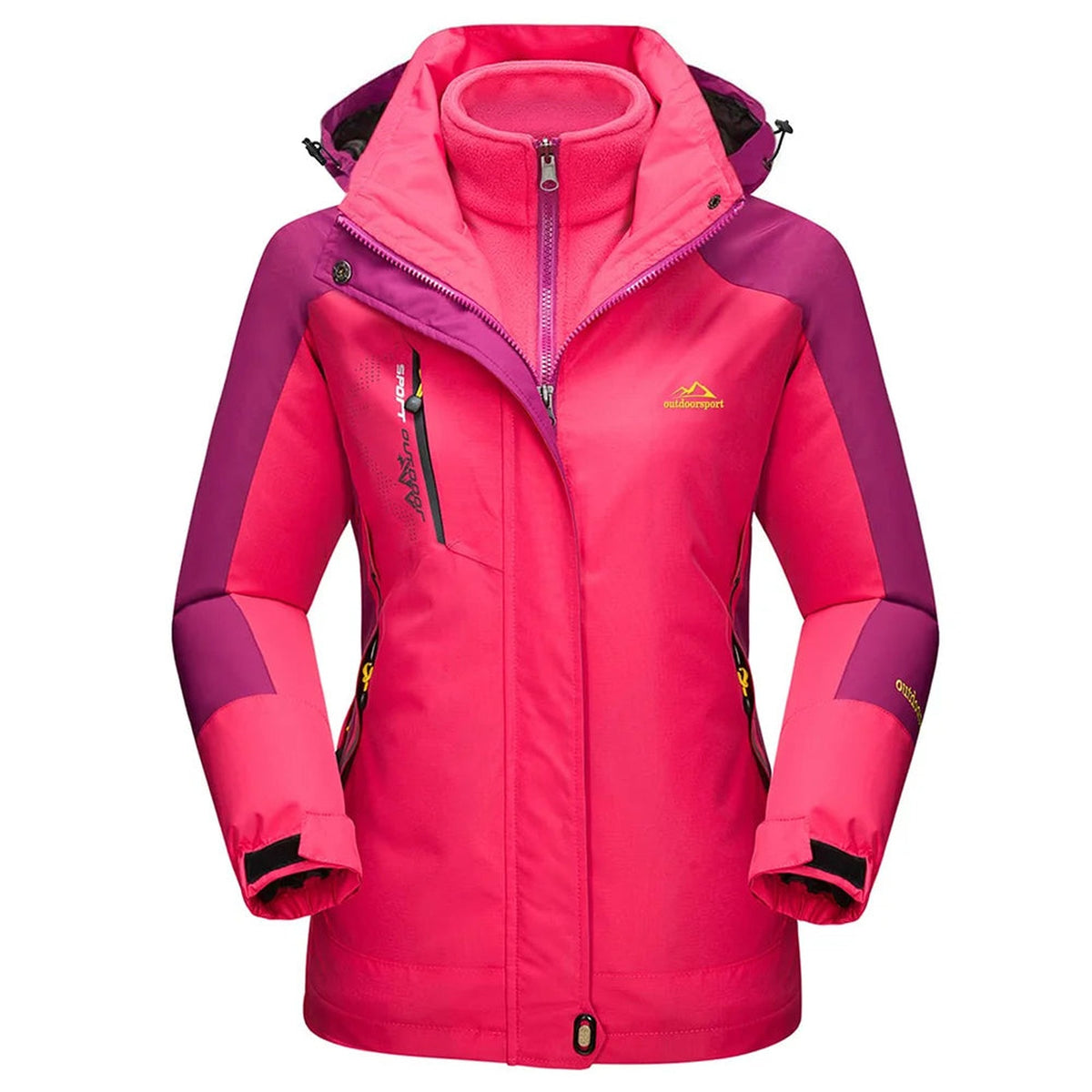 Veste 3 en 1 femme randonnée imperméable polaire - coloris rose vif