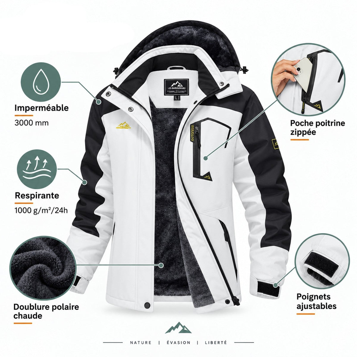 Veste Hiver Randonnée Femme Doublée Polaire portée